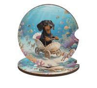 Dachshund in Shell Car Cup Holder Coasters 2-Pack Absorbent Wood & Cork Coasters for Car Cup Holders, Festive Car Accessories for Women & Men
