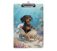 Dachshund in Shell Clipboard 8.5×12.5 Inch Acrylic Clip Board with Metal Clip A4 Letter Size Decorative Clipboard Cute Hanging Clipboards for Office, Teacher, Nurse, Doctor,