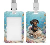 Dachshund in Shell Retractable ID Badge Holder with Lanyard - Vertical Badge Reel,Keychain Clip,Name Tag Id Card Holder Protector for Nurse Officer Teacher Security Staff Women Men