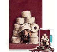 Dachshund in Toilet Paper Fort 1000 Pieces Jigsaws Adults Puzzles Stress Relief Play Home Fun Hard Challenge Room Decor (38x52cm)