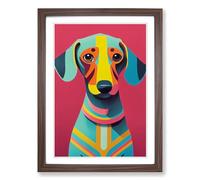 Dachshund Kitsch Framed Print | A2 Walnut Framed Wall Art | Ready to Hang | Modern Animal Picture | Living Room Bedroom Lounge Office