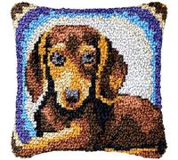 Dachshund Latch Hook Kits Pillow DIY Rug Crochet Hook Cushion Making Kits Preprinted Pattern Canvas DIY Handmade Rug Pillow Hooking Kits for Christmas Decoration43x43cm