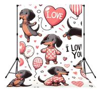 Dachshund-Love-Valentine 5x7ft Photography Backdrop, Photo Background With Rod Pocket, Foldable Studio Backdrop For Birthday, Wedding, Party Decoration