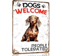 Dachshund Metal Sign Dogs Welcome People Tolerated Metal Tin Sign Funny Welcome Signs Vintage Wall Decor For Bar Pub Club 8x12 Inch
