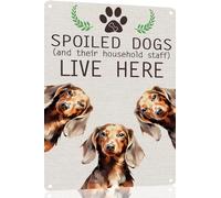 Dachshund Metal Sign Spoiled Dog Lives Here Vintage Metal Tin Signs Novelty Dog Sign Coffee Bar Pub Farmhouse Country Home Decor for Dog Lover 8x12 Inch