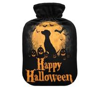 Dachshund Moon Halloween Black Hot Water Bottle with Cover for Pain Relief Feet and Bed Warmer for Headaches Back Pain, 2L