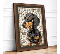 Dachshund Mosaic Portrait Rustic Framed Wall Art Print A1 (84.1×59.4cm) Walnut, Wall Decor for Living Room, Bedroom, Office & Home, Ready to Hang, Art Gift
