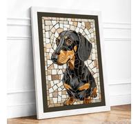Dachshund Mosaic Portrait Rustic Framed Wall Art Print A3 (42×29.7cm) White, Wall Decor for Living Room, Bedroom, Office & Home, Ready to Hang, Art Gift