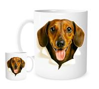 Dachshund Mug - 11oz White Ceramic Coffee Cup with Photorealistic Dog Breakthrough Design - Funny Gift for Dog Lovers, Pet Owners & Wiener Dog Fans