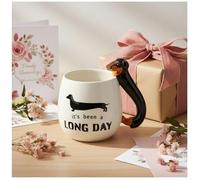 Dachshund Mug Funny Ceramic 3D Sausage Dog Coffee Cup with Black & Tan 3D Handle, 'It's Been a Long Day' Novelty Dog Theam Ceramic Coffee Mug Tea Cup for Dogs Lover (A01)
