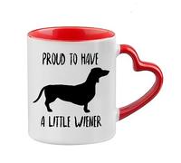Dachshund Mug, Proud to Have A Little Wiener, Doxie Dog Lovers, Perfect for Pet Daschund Moms and Dads Coffee Mug,Tea Mug Cocoa Soup Daily use Mug Ceramic Heart Handle Mug. (Red)