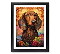 Dachshund Nouveau Framed Print | A2 Black Framed Wall Art | Ready to Hang | Modern Animal Picture | Living Room Bedroom Lounge Office