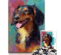 Dachshund Oil Painting Adult Jigsaw Puzzles 1000 Pieces,Staycation Kill Time Every Piece Is Unique - Challenging Family Fun Game 38x26cm