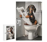 Dachshund on The Toilet Adult Tabletop Puzzle, 1000 PCS - New Year Decoration; for Shared Table Time