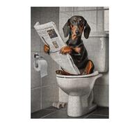 Dachshund on The Toilet Colourful Jigsaw Puzzle for Adults, 300 PCS