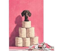 Dachshund on Toilet Paper Tower Dog Bathroom Art Puzzle 500 Pieces Jigsaws Puzzles for Adults Puzzles for Adults& Teens Age 12 Years Up 500pcs (52x38cm)