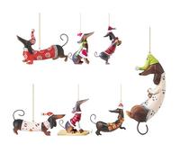 Dachshund Ornament - Acrylic 2d Dachshund Christmas Decorations 7 Piece | Pendant Animal Figure Decorations for Holiday Store Festival Wall Window Home Party