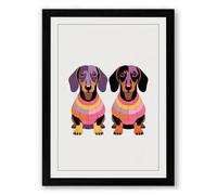 Dachshund Pair Modern Framed Wall Art Print A1 (84.1×59.4cm) Black, Wall Decor for Living Room, Bedroom, Office & Home, Ready to Hang, Art Gift
