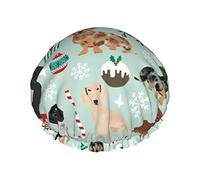 Dachshund Pattern Christmas Shower Cap Women Reusable Long Hair Caps Adjustable Double Layer Bathing Shower Hat For Women Kids Suitable For All Lengths