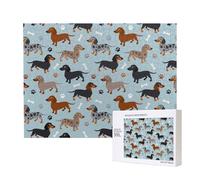 Dachshund Paws And Bones Blue,500 Pieces Wooden Jigsaw Family Game Jigsaw Puzzles for Adults Teens Home Decor