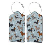 Dachshund Paws and Bones Blue,Luggage Tags Pu Leather Name Tag Travel Suitcase Identifier ID Tags Durable Luggage Label 2 pcs