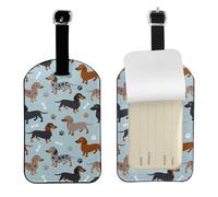 Dachshund Paws and Bones Blue,Luggage Tags Pu Leather Name Tag Travel Suitcase Identifier ID Tags Durable Baggage Label 2 pcs