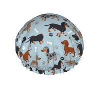 Dachshund Paws And Bones Blue,Shower Cap Nightcap Double Layer Waterproof Elastic Bath Cap Reusable Hair Cap