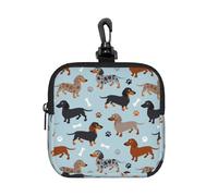 Dachshund Paws and Bones Blue, Square Zipper Storage Bag, Neoprene Coin Purse, Small Wallets, Change Pouch, Change Purse