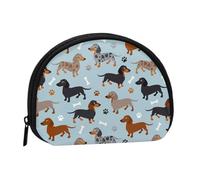 Dachshund Paws and Bones Blue, Women's Storage Bag Shell Makeup Bag Small Coin Purse Shell Change Pouch