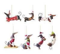 Dachshund Pendants Christmas Tree Ornament, 7 Pieces Funny Dog Hanging Accessories, Acrylic Dog with Santa Hat Decoration, Dog Lovers Presents, Decor for Backpack Car