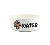 Dachshund Pet Bowl - Cartoon Sausage Dog Portrait Large Ceramic Water Bowl - Novelty White Water Dish For Dogs
