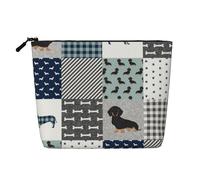 Dachshund Pet Dog Breed Silhouette Black and Tan, Cosmetic Bag Imitation Linen Makeup Bag Portable Travel Toiletry Bag