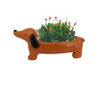 Dachshund Planter - Animal Dog Flower Pots | Pots For Plants With Angel Dog Monument | Garden Plant Pots Drainage Holes | Handmade Whimsical Garden Accent For Dog Lovers Home Farm