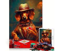 Dachshund Plays Poker 1000-piece Puzzle for Teenagers Reason Skill Stress Relief Enjoyable Challenge Home Accent (38x52cm)
