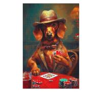 Dachshund Plays Poker Classic Wooden Jigsaw Puzzle for Adults, 1000 PCS