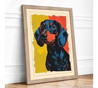 Dachshund Pop Art Framed Wall Art Print A2 (59.4×42cm) Oak, Wall Decor for Living Room, Bedroom, Office & Home, Ready to Hang, Art Gift