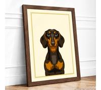 Dachshund Portrait Minimalist Framed Wall Art Print A2 (59.4×42cm) Walnut, Wall Decor for Living Room, Bedroom, Office & Home, Ready to Hang, Art Gift