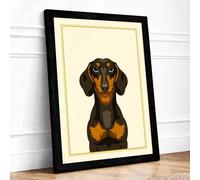 Dachshund Portrait Minimalist Framed Wall Art Print A4 (29.7×21cm) Black, Wall Decor for Living Room, Bedroom, Office & Home, Ready to Hang, Art Gift