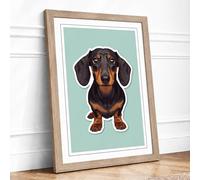 Dachshund Portrait Modern Framed Wall Art Print A1 (84.1×59.4cm) Oak, Wall Decor for Living Room, Bedroom, Office & Home, Ready to Hang, Art Gift