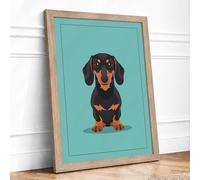 Dachshund Portrait Modern Framed Wall Art Print A1 (84.1×59.4cm) Oak, Wall Decor for Living Room, Bedroom, Office & Home, Ready to Hang, Art Gift