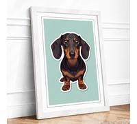 Dachshund Portrait Modern Framed Wall Art Print A2 (59.4×42cm) White, Wall Decor for Living Room, Bedroom, Office & Home, Ready to Hang, Art Gift