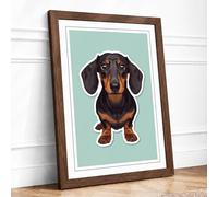 Dachshund Portrait Modern Framed Wall Art Print A4 (29.7×21cm) Walnut, Wall Decor for Living Room, Bedroom, Office & Home, Ready to Hang, Art Gift