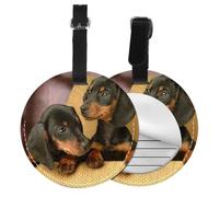 Dachshund Puppies Pets Dogs Small Dachshund,Luggage Tags Pu Leather Name Tag Travel Suitcase Identifier ID Tags Durable Baggage Label 2 pcs