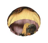 Dachshund Puppies Pets Dogs Small Dachshund,Shower Cap Nightcap Double Layer Waterproof Elastic Bath Cap Reusable Hair Cap