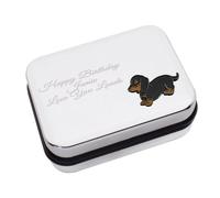 Dachshund Puppy Dog Design Chrome Cufflink Box Case with Personalised Engraved Message