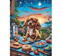 Dachshund Puppy Having A Picnic 500 Piece Jigsaw Puzzle for Adults Animal Plant Jigsaw Weekend Parent Activity After Work Stress Relief Vibrant Artwork Home Wall 500 PCS