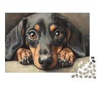 Dachshund Puppy Painting 1000 Piece Jigsaw Puzzles Dachshund Close-up Portrait Adults Aged 12 And Above Educational Game Beautiful Decoration Challenge High Difficulty Birthday Gifts 70x50cm