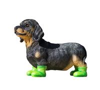 Dachshund Puppy Sausage Dog in Bright Green Wellington Boots Ornament Gift Outdoor Garden Statue Figure
