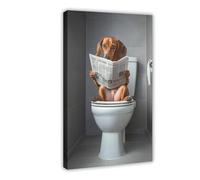 Dachshund Reading Newspaper Poster on Toilet Funny Bathroom Decorations