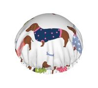 Dachshund Red Coat Dog Breed Pet Pattern Sweater,Shower Cap Nightcap Double Layer Waterproof Elastic Bath Cap Reusable Hair Cap